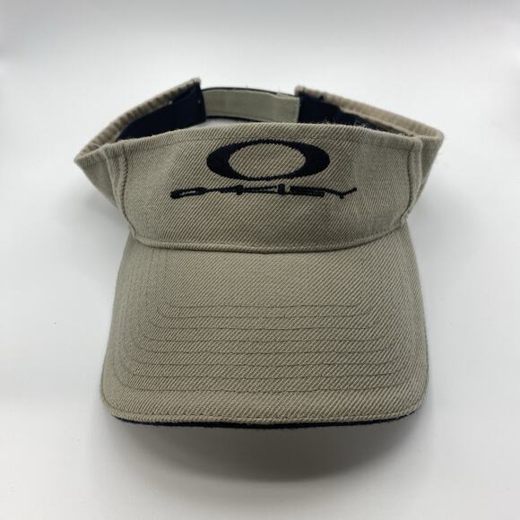 VTG Oakley Khaki Tan Visor Hat Black Logo One Size 90s Y2K - Picture 1 of 6